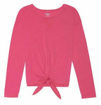 French Toast Girls' Little Long Sleeve Tie Front Top, Fuchsia Pink, 6X