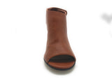 Coconuts by Matisse Peep Toe Bootie Block Heel Faux Leather Cognac Brown Sz 5.5