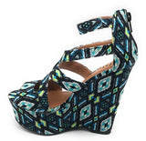 Shi by Journeys Womens Follow Me Platform Wedge Sandals, Turquoise Print, 5.5 M