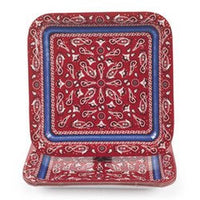 Red Bandanna Square Dinner Plates - Party Tableware, 8 count