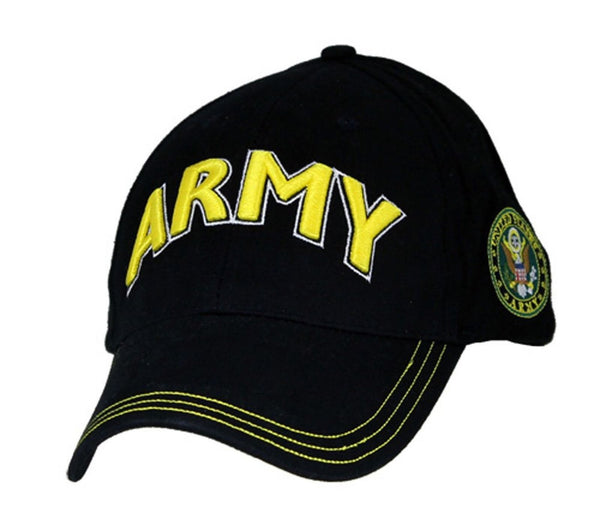U.S. Army 3D text baseball hat cap with Army logo on side, Black