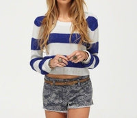 Roxy Newest Leaf Sweater Women's Size S Blue And White Stripe Knitted