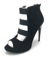 DOLLHOUSE Spyglass-02 Velvet Open Toe Bootie w/ 5¼" Stiletto Heel, BLACK, Sz 7.5