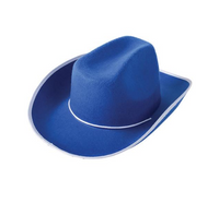 Felt-Covered Plastic Blue Cowboy Hat with White Trim and Adjustable Chinstrap