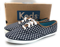 Keds Women's Polka Dot Champion Lace Up Canvas Sneaker, Navy Blue/White, 11 M US