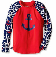 Hatley Little Girls' Anchors Rash Guard, Red, 4