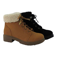 BAMBOO TREKKING-03 Women's Lug Sole Lace Up Winter Ankle Booties, Color:BLACK...