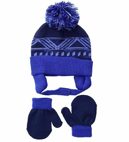 Toby & Company Baby Boys Beanie/Mitts Fine Gauge Geometric 2Pc Set, Navy, Infant