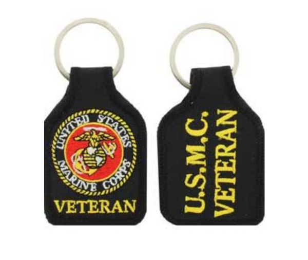 U.S. Marine Corps Veteran Logo Emblem Embroidered Key Chain Ring, 1.75 x 3.5 in