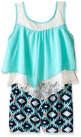 My Michelle Big Girls' Double Popover Romper With Printed Bottom and Lace Det...