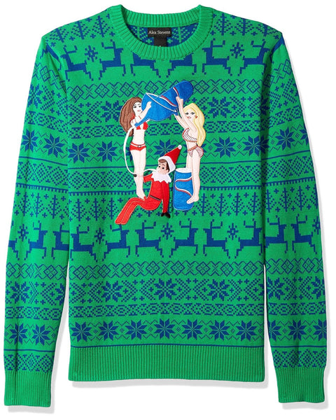 Alex Stevens Men's Drunk Elf Ugly Christmas Sweater, Green, Small