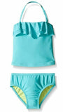 Jessica Simpson Little Girls' Two Piece Ruffle Tankini Swimsuit, Blue, 5