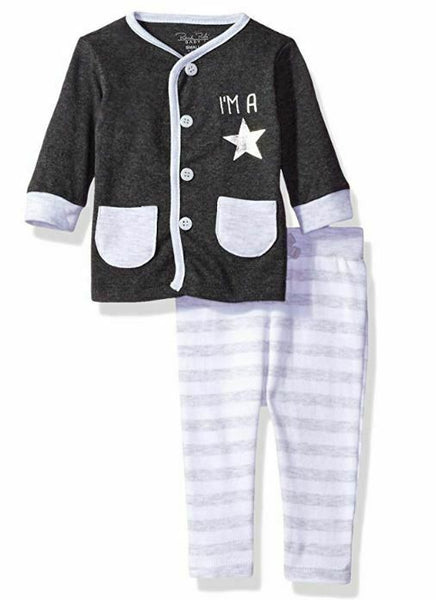Rene Rofe Baby Baby Boys' 2 Piece Button Front Cardigan Set, Grey Stars, 3-6 M