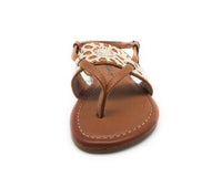 Sarah Jayne Girl's Laveran Thong Flat Sandal Crochet Strap Tan Size 7 Toddler US