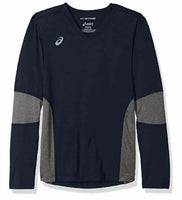 ASICS unisex-child Jr. Decoy Long Sleeve, Navy/Heather Grey, Medium