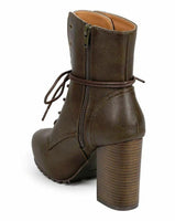 Qupid Women's Sotto-01 High Heel Boot Almond Toe Distress Khaki Size 7.5