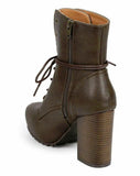 Qupid Women's Sotto-01 High Heel Boot Almond Toe Distress Khaki Size 7.5