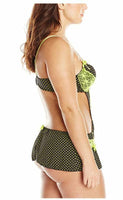 Just Sexy - Women's Stretch Padded Cup Apron with Skirt - Black/Lime Dot - 3XL