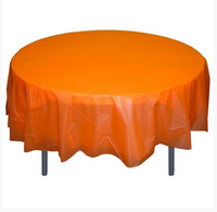 Orange Plastic Round Tablecover - 84" Reusable Heavy Duty Tablecloth
