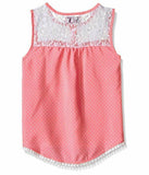 Dream Star Girls Little Tonal Dot Print Crepe Tank w Lace Yoke, Sand Pink, Lrg/6