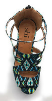 Shi by Journeys Womens Follow Me Platform Wedge Sandals, Turquoise Print, 6.5 M