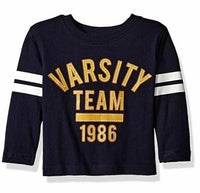 French Toast Baby Boys' Long Sleeve Graphic Varsity Football Tee, Navy, 18M