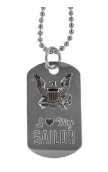 U.S. Navy I Love My Sailor Engravable Small Dog Tag Necklace / Keychain Combo