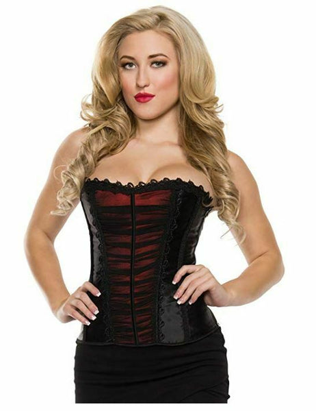 Starline Women's Lace Trim Corset with Square Neckline, Red, Small